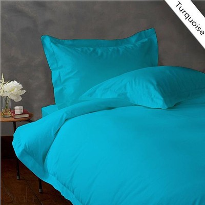 Parure De Lit 100% Coton égyptien 1000 Fils - Bleu Uni - Taille Queen/Full