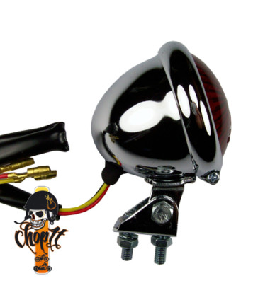 Chrom LED Rücklicht Bates Style rotes Glas Old School Bobber Chopper E geprüft
