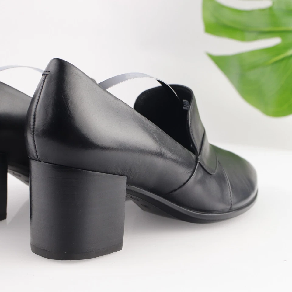 Женские мокасины Ecco формы 45 размер насоса 40 9 черные кожаные на блочном каблуке заостренные туфли - Изображение 3 из 4