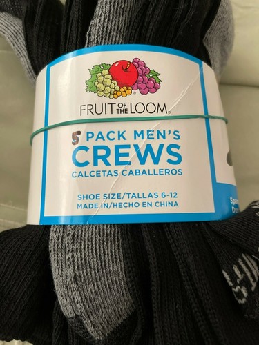 Fruit of the Loom Black Crew Socks 5-Pack - Shoe Size 6-12 - Picture 3 of 6