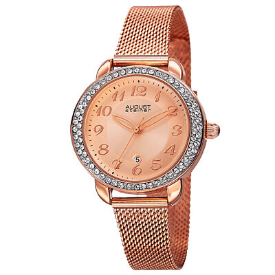 Women's August Steiner AS8192RG Crystal Bezel Date Mesh Bracelet Quartz Watch