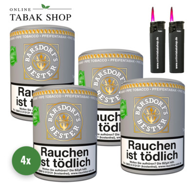 4 x Käpt'n Barsdorf´s Pfeifentabak Bester Bright Virginia 160g + Sturmfeuerzeug