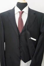 Canali Brown Label Dark Blue Jacquard Striped 3 Pc Suit Jacket Pant Vest 40R NEW