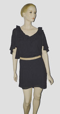 MILLY OF NEW YORK SIZE 10 M MEDIUM NAVY 100% SILK RUFFLE MINI DRESS MADE IN USA