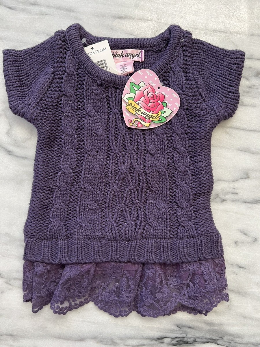 Baby Girl Cable Knit Sweater Dress 12M Purple Lace scalloped trim hem Pink Angel | eBay Baby Girl Cable Knit Sweater Dress 12M Purple Lace scalloped trim hem Pink Angel | eBay