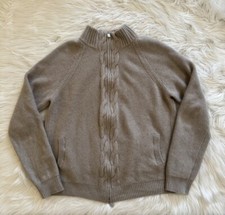 Loro Piana 100 Baby Cashmere Bomber Jacket Full Zip Cable Knit Sweater Grey 44