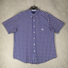 Chaps Shirt Men Size XL Easy Care Short Sleeve Casual Button Up Blue Plaid