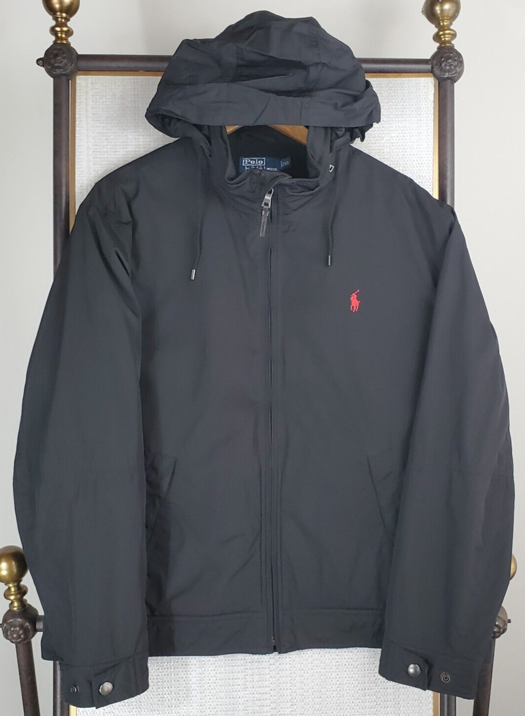PONY POLO RALPH LAUREN taglia XL uomo isolato con cappuccio foderato pile giacca cappotto nero