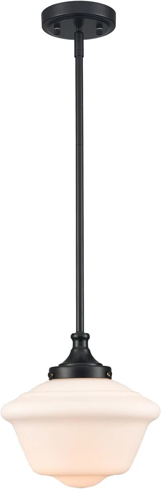 10-Inch Black Schoolhouse Pendant Light with Milk Glass Shade Schoolhouse Light