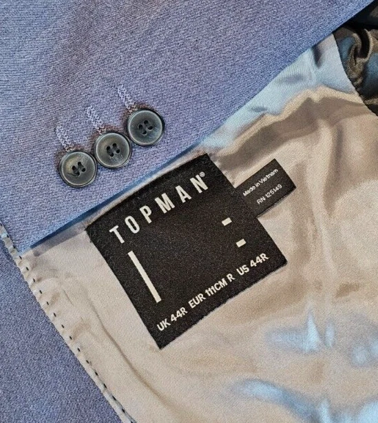 Chaqueta Blazer Deportiva LkNw Topman Azul 1 Botón Doble Ventilación Bolsillos Inclinados 44R Foto 2 de 4