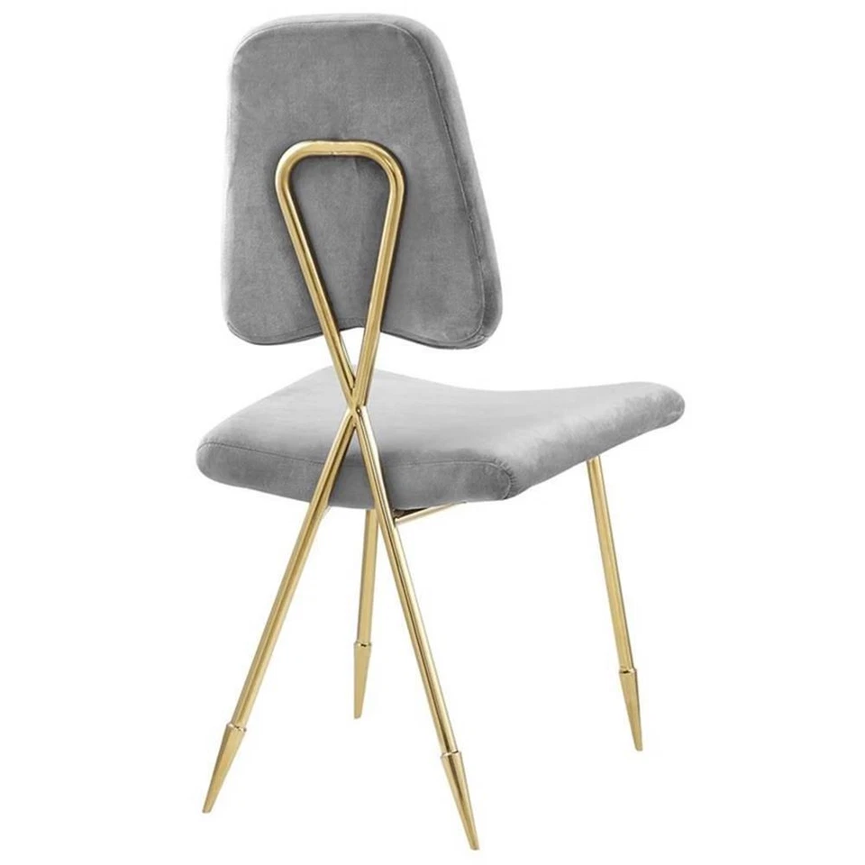Modway Ponder 19" Velvet Upholstered Dining Side Chair in Gray and Gold - Image 4 of 4