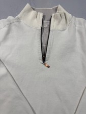 Tommy Bahama Mens Cream Quarter Zip Pullover Ribbed Cotton Sweater L Large