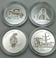 2011 Four Silver Coins - Boreal Forest, Orca Whale, Peregrine Falcon, Wood Bison