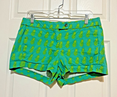 J. Crew Chino Short Shorts Size 6 Green Pineapple Pattern CIty Fit 3'' Inseam