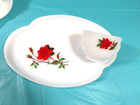Vintage Federal Glass Snack Set. Rose Pattern Two Plates And Cups — photo 3