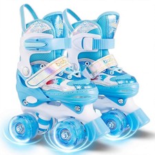 Kids Roller Skates 4 Sizes Adjustable Quad Skates w/Light-up Wheels for Children