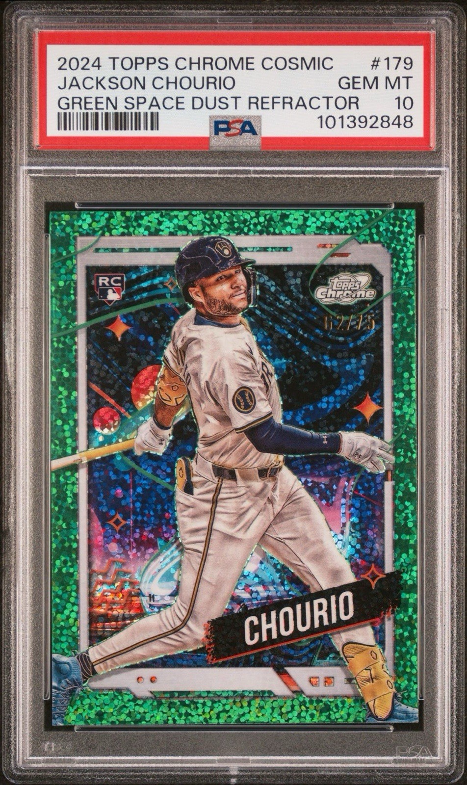 2024 JACKSON CHOURIO Topps Cosmic Chrome Green Space Dust Ref /75 RC PSA 10 💎