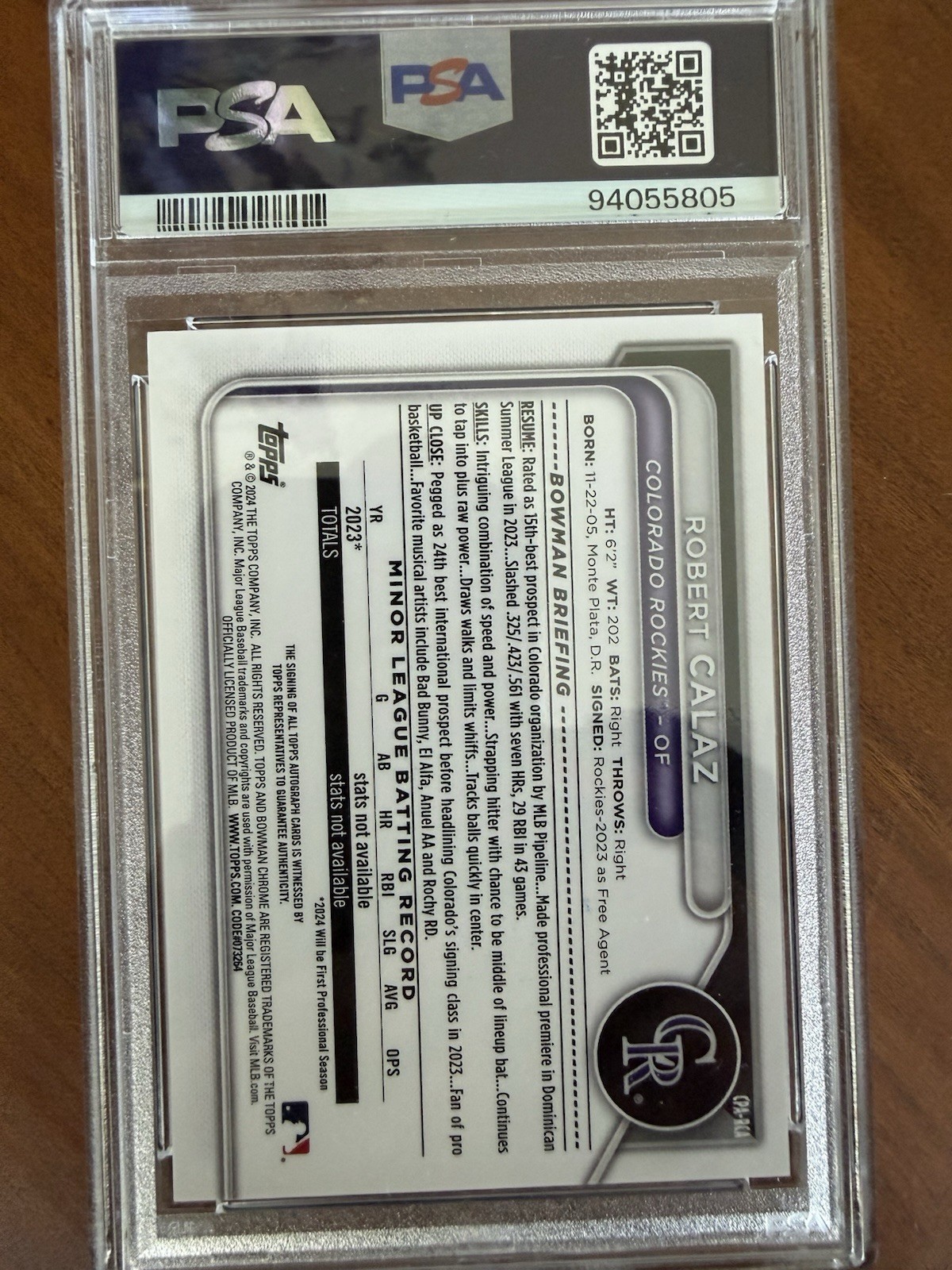 2024 Bowman Chrome Robert Calaz Gold Lava Auto #d 39/50 PSA 10 view 2