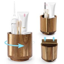 Toothbrush Holders for Bathrooms,Toothbrush Cup,Wooden Bathroom Cup with Rota...