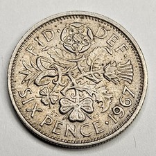 1967 Great Britain 6 Six Pence - British Coin - Copper Nickel - World Coin - UK