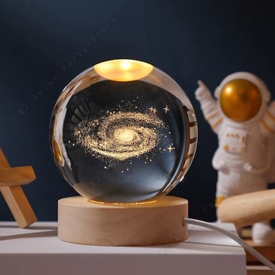 Unique 3D Crystal Ball Night Light Led Lamp Bedside Table Glowing Galaxy Lamp