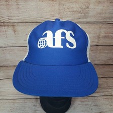 Vintage Mesh Trucker Hat Blue White Made in USA AFS Snapback Adjustable
