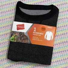 NWT Hanes Black Reversible Thermal Crew Warmer Cross Stitch Top Men's Tee Size S