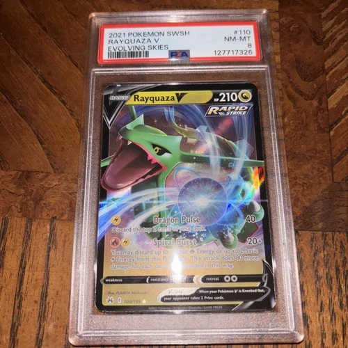Pokémon TCG Rayquaza v Evolving Skies Holo Ultra Rare Card 110/203 PSA 8