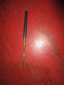 Vintage Germany Gold Tone BakeLite Handle Olive Pickle Cocktail Fork Stamped 