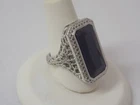 Vintage Faux Baguette Sapphire Silver Tone Filigree Cocktail Ring