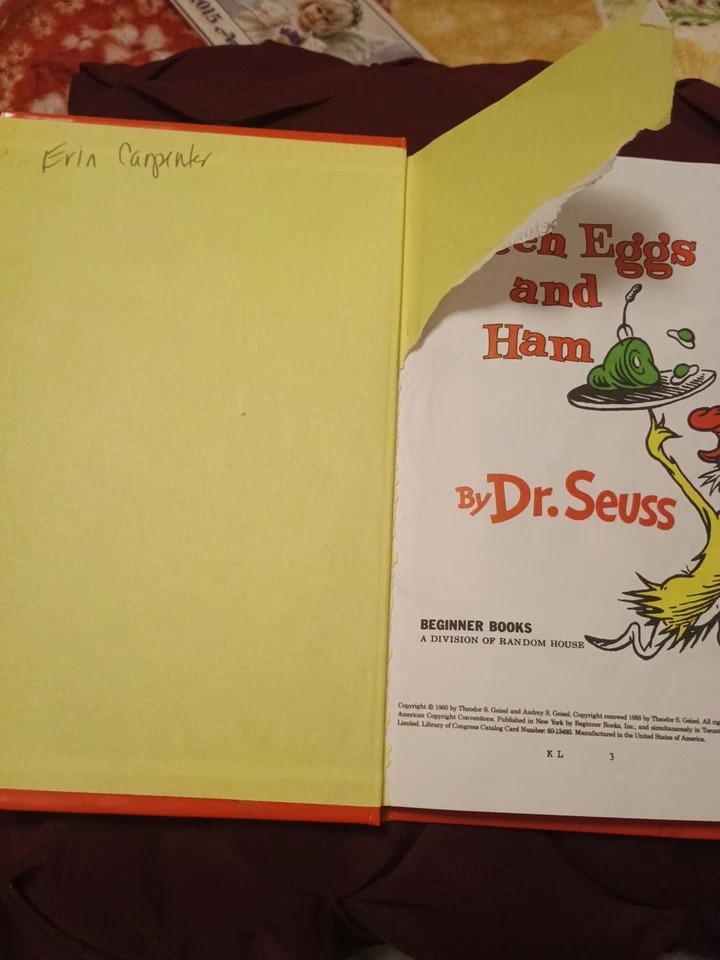 Dr. Seuss Green Eggs and Ham 1960 First Edition Mint  (Except 1st Page Is Torn) - Image 3 of 4