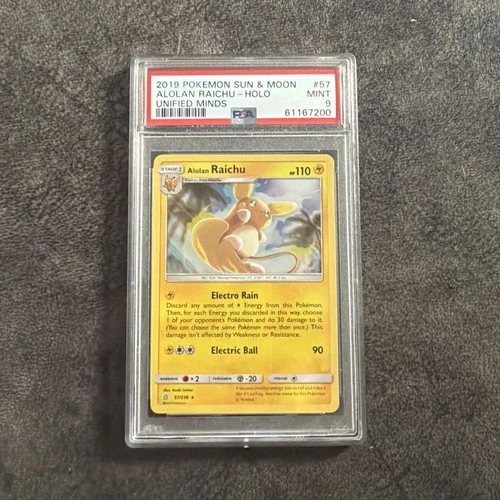 Pokemon Cards - PSA 9 Alolan Raichu 57/236 - Unified Minds Holo - MINT - PSA9