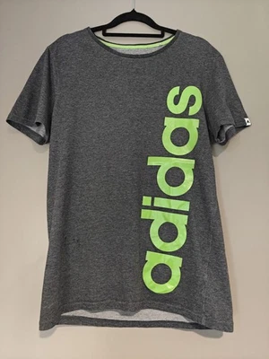 Size S Adidas Climalite Cotton Grey & Neon Lime Green Logo T-Shirt Sport Tee - Image 1 of 4