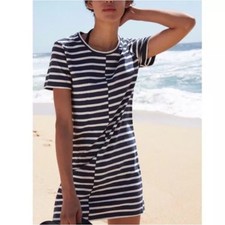 Everlane Dress Mini Dress Beach Tee Shirt Dress Casual Dress L Blue White Stripe