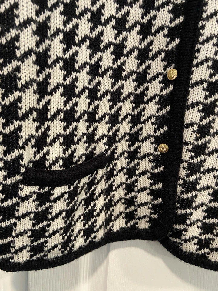 De Colección Cristal Kobe Talla M Negro Blanco Pata de Gallo Dorado Botón Suéter Almohadilla para el Hombro Foto 2 de 4