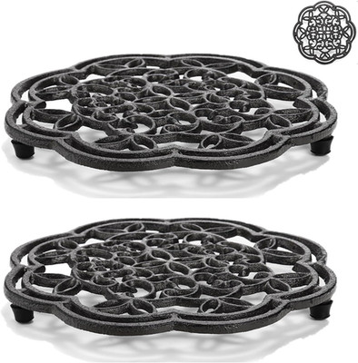 Cast Iron Trivet Set, 7.7 Inch round Metal Holders for Hot Pans and Teapots