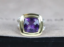 David Yurman Albion Sterling Silver 18k Yellow Gold Amethyst Ring Band Size 6