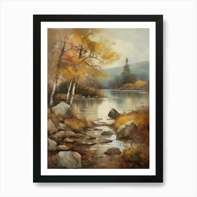 Waldsee, Herbstsee, Vintage O gerahmtes Wandbild Poster Leinwanddruck Bild