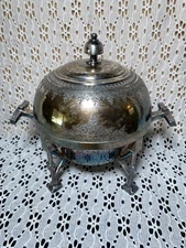 Victorian Aesthetic Domed Footed Butter Server Vintage Metal Butter Dish