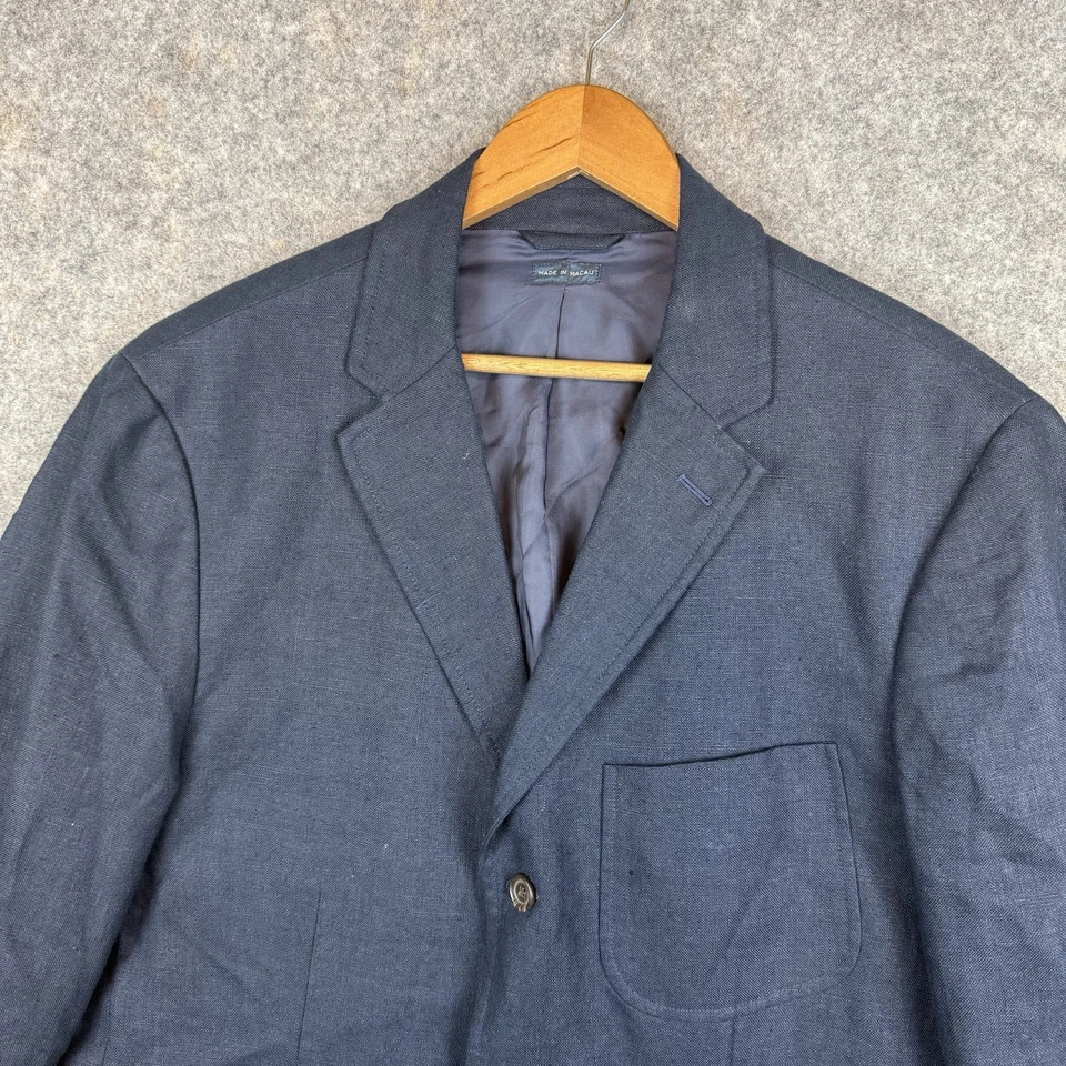 Blazer Vintage Polo Ralph Lauren Para Hombre Grande Azul Marino 100% Lino Abrigo Deportivo Foto 3 de 4