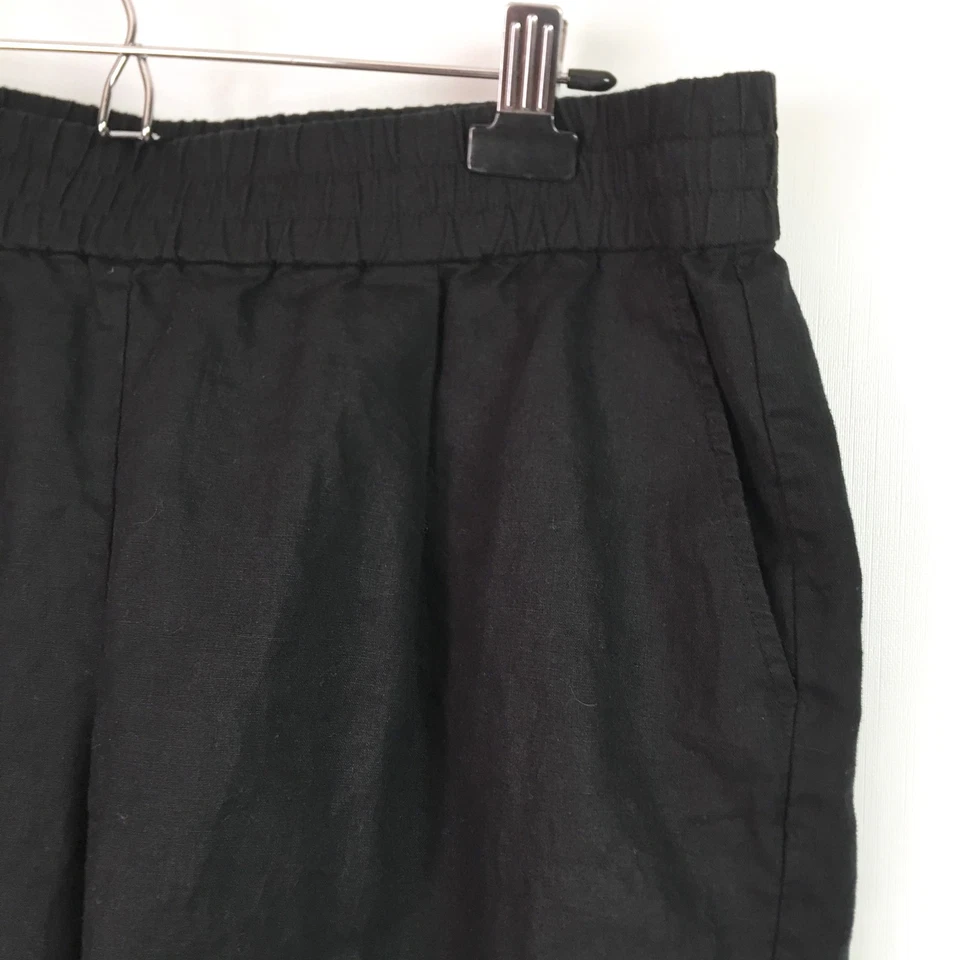 Eileen Fisher Womens Medium Organic Linen Shorts Black Pull On Bermuda 12" - Image 2 of 4