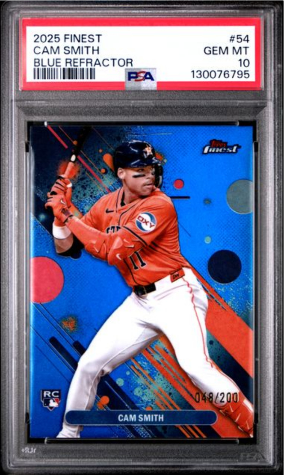 Graded 2025 Topps Finest Cam Smith #54 Blue Refractor/200 Rookie RC Card PSA 10