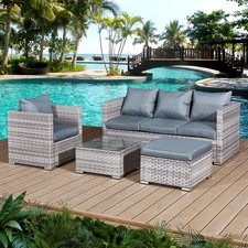 Oseasons Acorn Rattan 5 Seat Lounge Garden Outdoor Patio Sofa Set in Dove Grey