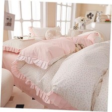 Pink Floral Duvet Cover Full 100 Cotton Full 80"x90" A Ruffle Floral 01