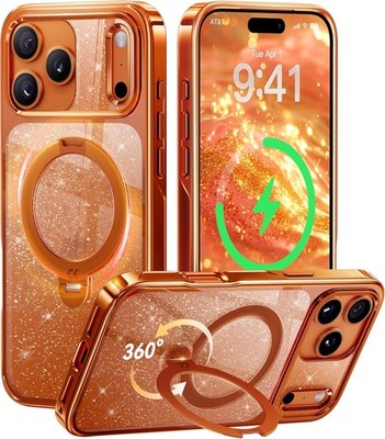 CASEKOO Orange Glitzer für iPhone 17 Pro Max Hülle mit 360 Integriertem Magnet S