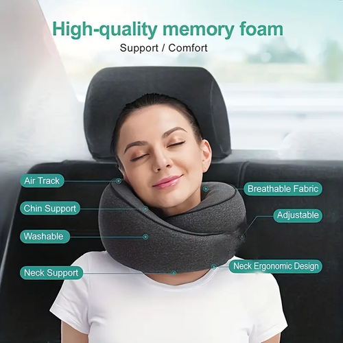Travel Neck Pillow Memory Foam Portable Soft U Shaped Pillow Neck Head Support - Picture 4 of 17