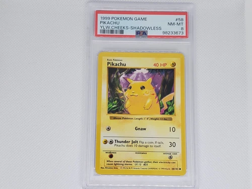 PSA 8: English Pokémon Base Set Shadowless Yellow Cheek Pikachu