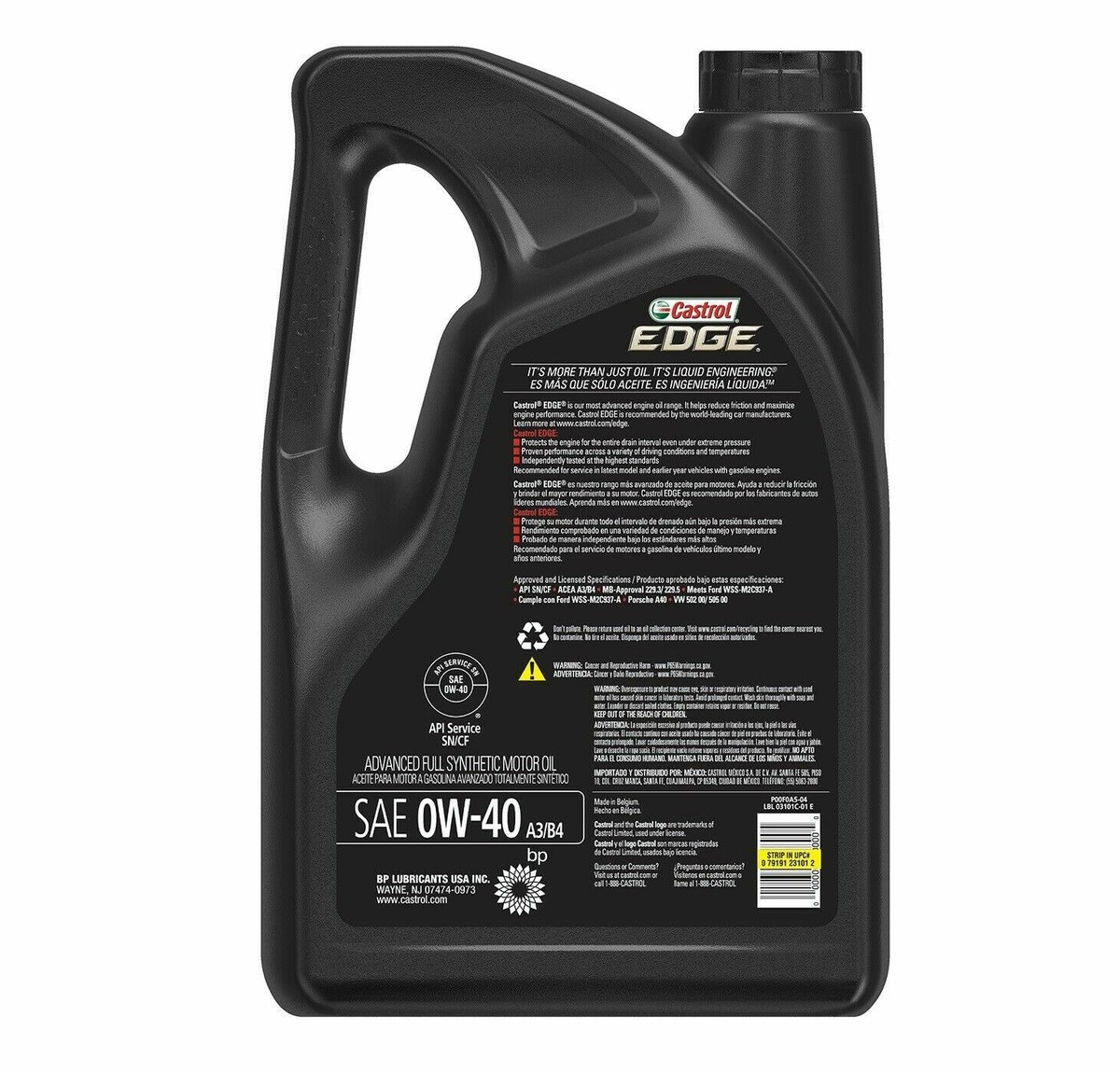 5 QUART 0w40 CASTROL EDGE EUROPEAN FORMULA Engine Motor Oil For