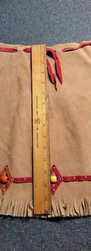 Vintage SUEDE LEATHER Skirt Fringe Native American Indian Play Toy Costume - Picture 5 of 6