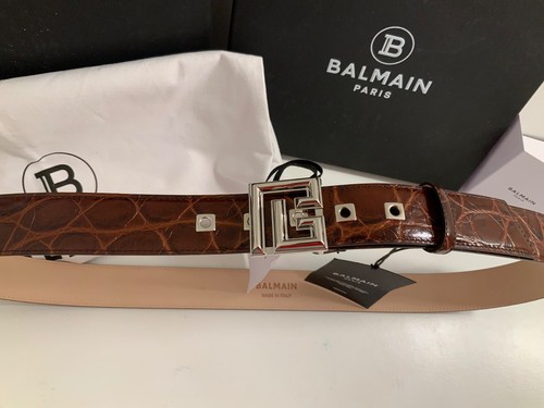 CINTURÓN BALMAIN HOMBRE COCODRILO MARRÓN RELIEVE TALLA 105 (34 mm ANCHO) NUEVO HECHO EN ITALIA - Imagen 4 de 18